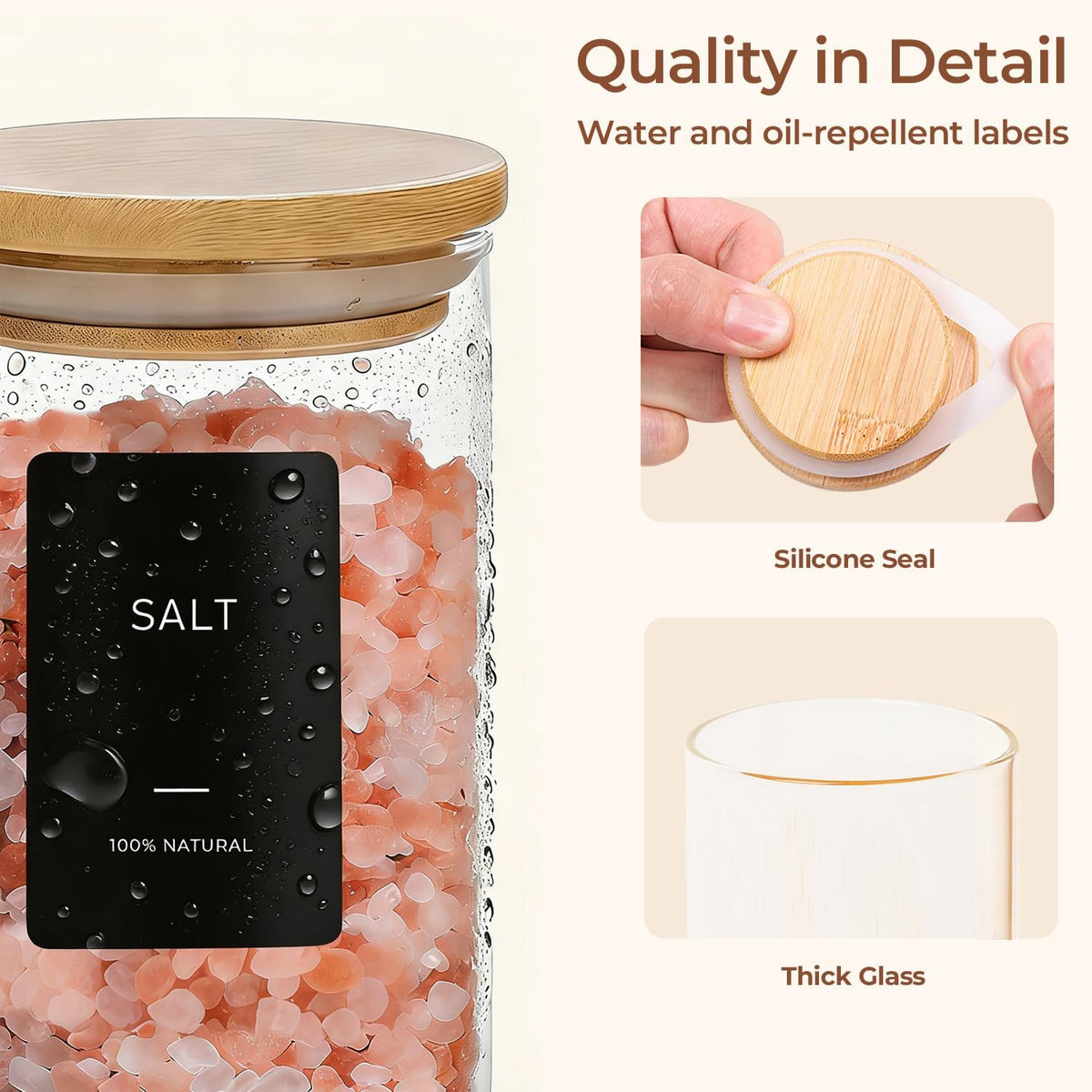 Glass Storage Containers with Lids, Set of 6 Jars (0.6Qt/1Qt/1.5Qt) | Glass Pantry Storage Containers, Pantry Organization, BPA Free, Kitchen Canisters, Dry Food Flour Cereal Sugar Tea Coffee