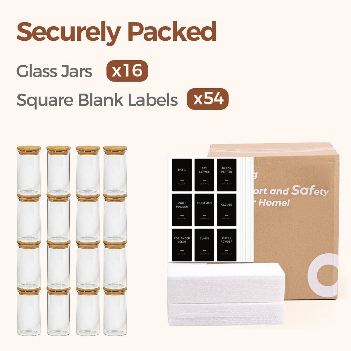 Glass Storage Containers with Lids, Set of 6 Jars (0.6Qt/1Qt/1.5Qt) | Glass Pantry Storage Containers, Pantry Organization, BPA Free, Kitchen Canisters, Dry Food Flour Cereal Sugar Tea Coffee