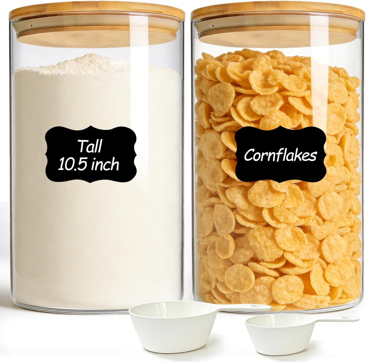Glass Storage Containers with Lids, Set of 6 Jars (0.6Qt/1Qt/1.5Qt) | Glass Pantry Storage Containers, Pantry Organization, BPA Free, Kitchen Canisters, Dry Food Flour Cereal Sugar Tea Coffee