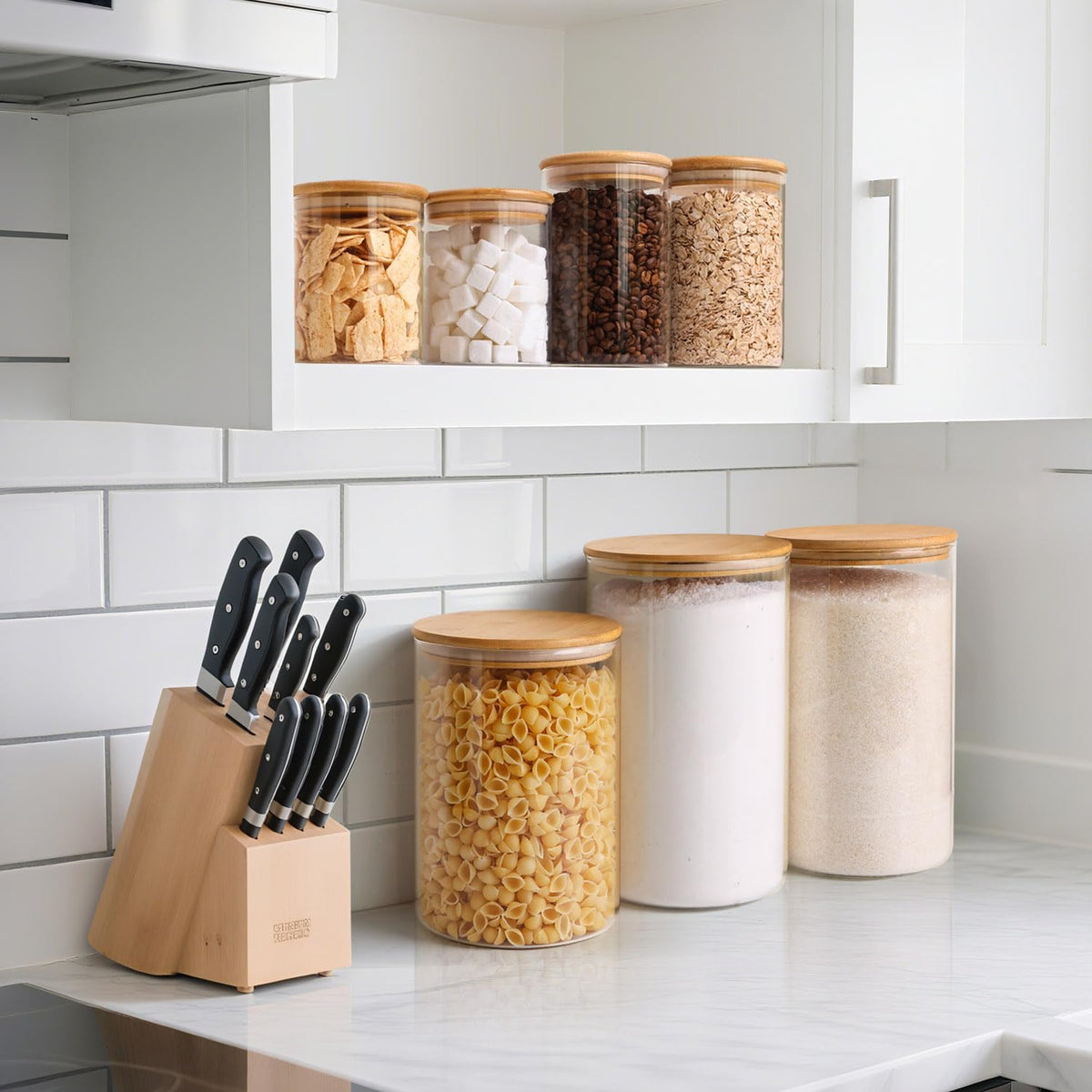 Glass Storage Containers with Lids, Set of 6 Jars (0.6Qt/1Qt/1.5Qt) | Glass Pantry Storage Containers, Pantry Organization, BPA Free, Kitchen Canisters, Dry Food Flour Cereal Sugar Tea Coffee