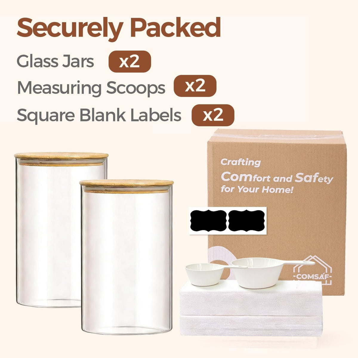 Glass Storage Containers with Lids, Set of 6 Jars (0.6Qt/1Qt/1.5Qt) | Glass Pantry Storage Containers, Pantry Organization, BPA Free, Kitchen Canisters, Dry Food Flour Cereal Sugar Tea Coffee