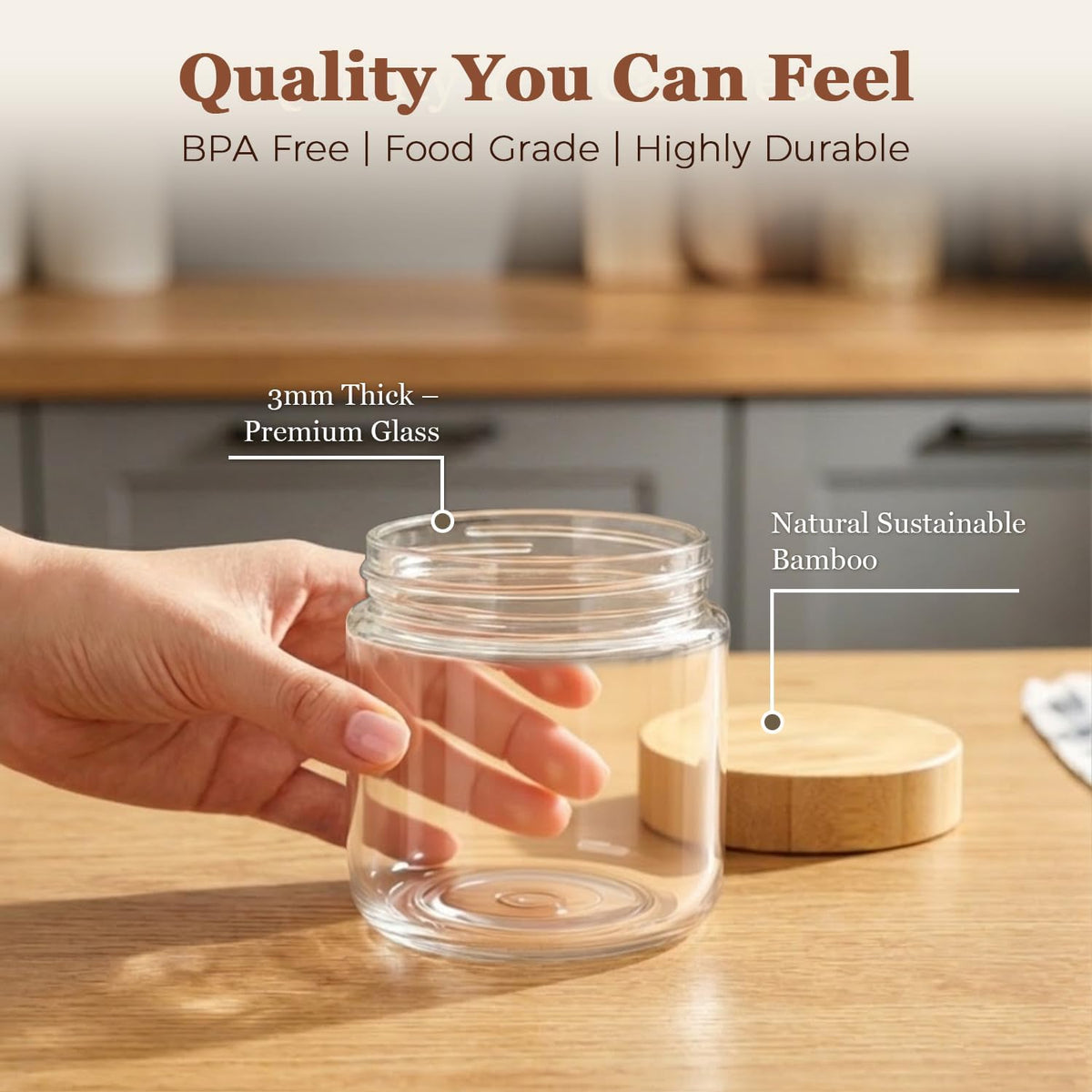 Glass Storage Containers with Lids, Set of 6 Jars (0.6Qt/1Qt/1.5Qt) | Glass Pantry Storage Containers, Pantry Organization, BPA Free, Kitchen Canisters, Dry Food Flour Cereal Sugar Tea Coffee
