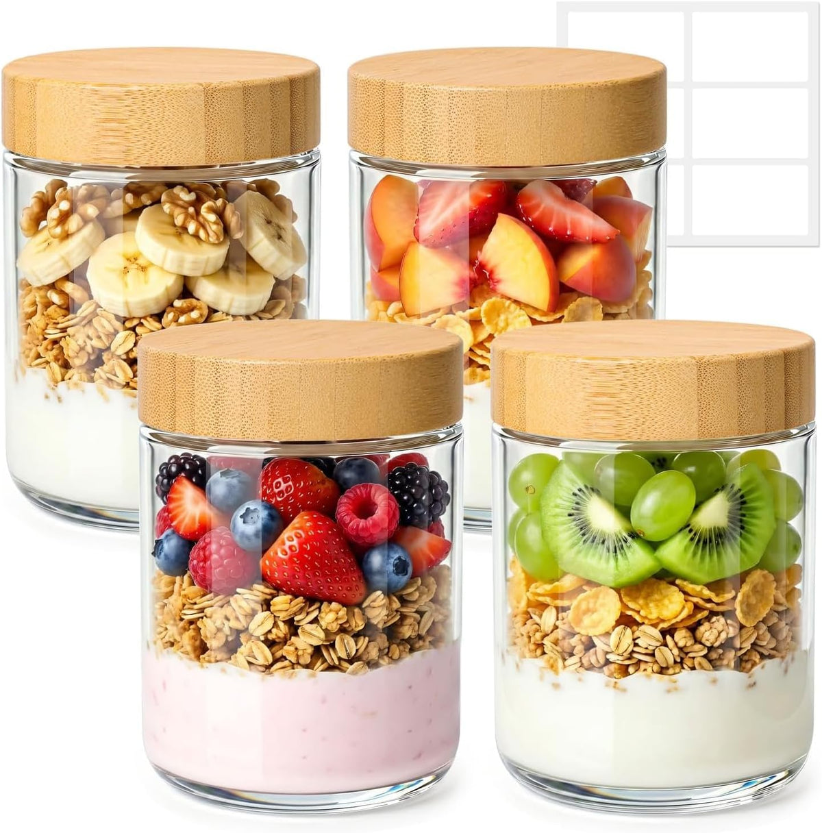 Glass Storage Containers with Lids, Set of 6 Jars (0.6Qt/1Qt/1.5Qt) | Glass Pantry Storage Containers, Pantry Organization, BPA Free, Kitchen Canisters, Dry Food Flour Cereal Sugar Tea Coffee