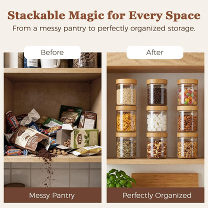 Glass Storage Containers with Lids, Set of 6 Jars (0.6Qt/1Qt/1.5Qt) | Glass Pantry Storage Containers, Pantry Organization, BPA Free, Kitchen Canisters, Dry Food Flour Cereal Sugar Tea Coffee