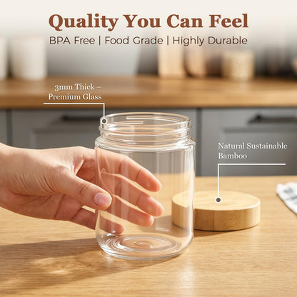 Glass Storage Containers with Lids, Set of 6 Jars (0.6Qt/1Qt/1.5Qt) | Glass Pantry Storage Containers, Pantry Organization, BPA Free, Kitchen Canisters, Dry Food Flour Cereal Sugar Tea Coffee