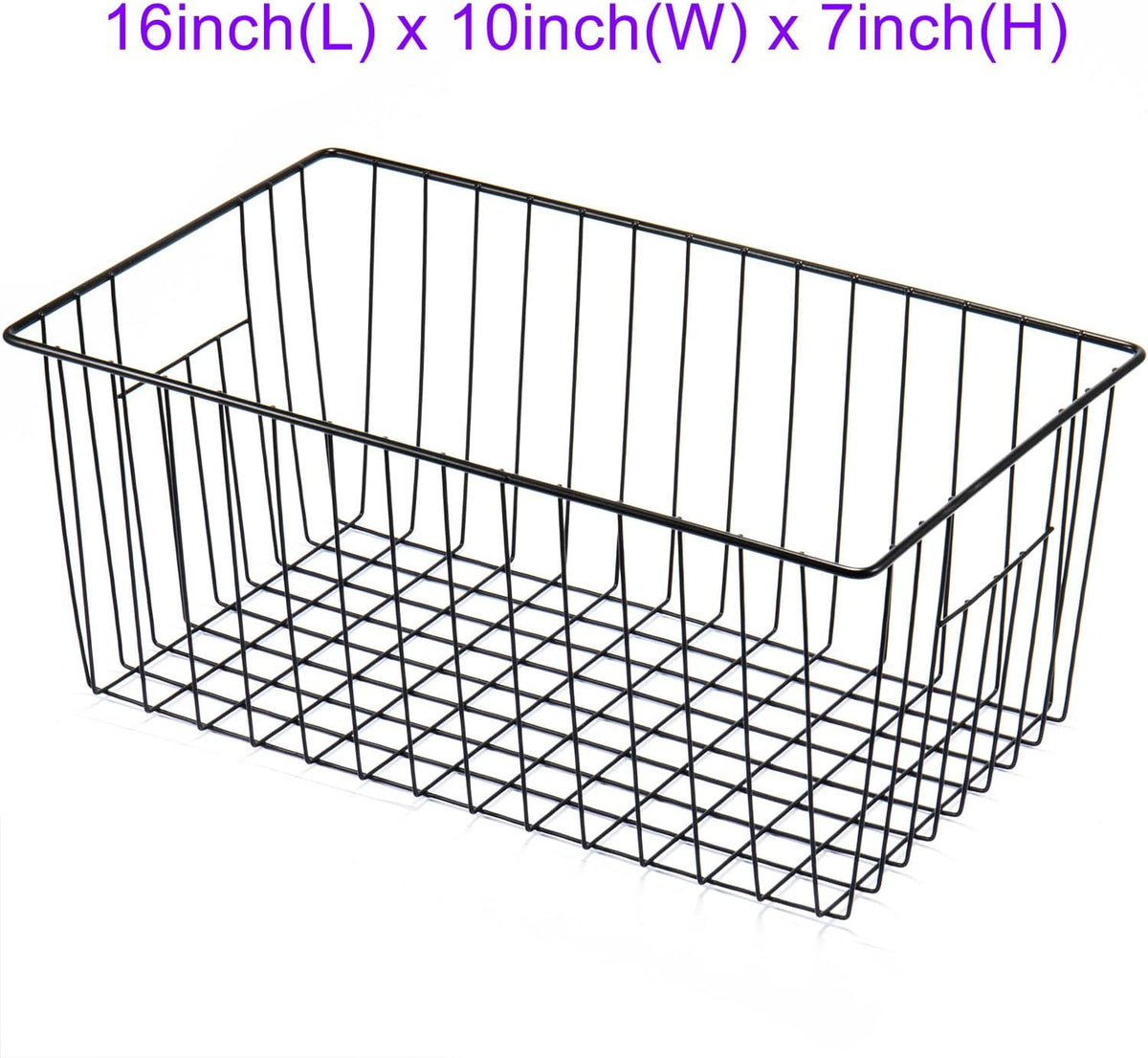 16inch Freezer Wire Storage Organizer Baskets, Household Refrigerator Bin with Built-in Handles for Cabinet, Pantry, Closet, Bedroom Black