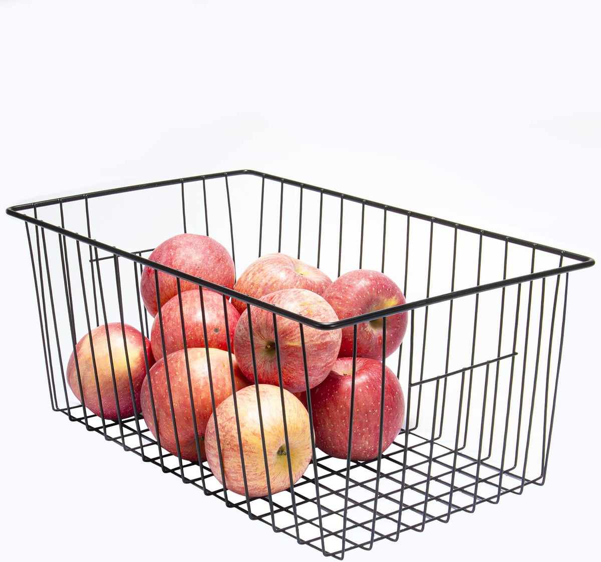 16inch Freezer Wire Storage Organizer Baskets, Household Refrigerator Bin with Built-in Handles for Cabinet, Pantry, Closet, Bedroom Black