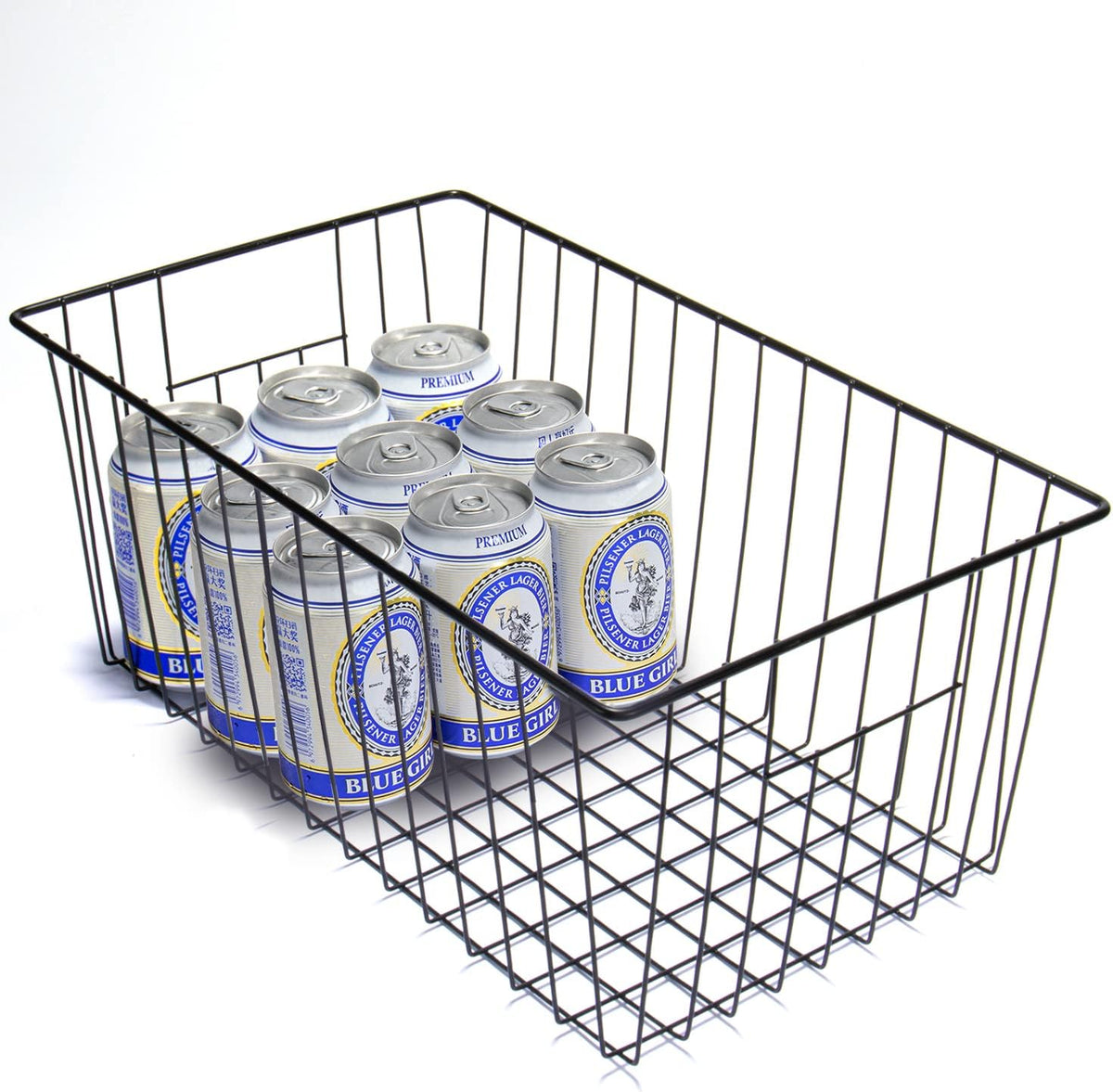 16inch Freezer Wire Storage Organizer Baskets, Household Refrigerator Bin with Built-in Handles for Cabinet, Pantry, Closet, Bedroom Black
