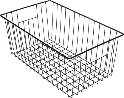 16inch Freezer Wire Storage Organizer Baskets, Household Refrigerator Bin with Built-in Handles for Cabinet, Pantry, Closet, Bedroom Black