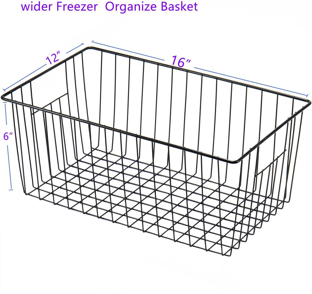 16inch Freezer Wire Storage Organizer Baskets, Household Refrigerator Bin with Built-in Handles for Cabinet, Pantry, Closet, Bedroom Black