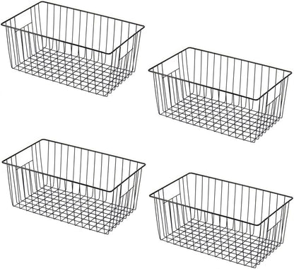 16inch Freezer Wire Storage Organizer Baskets, Household Refrigerator Bin with Built-in Handles for Cabinet, Pantry, Closet, Bedroom Black