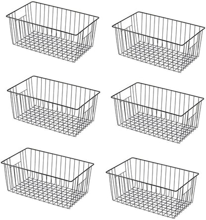 16inch Freezer Wire Storage Organizer Baskets, Household Refrigerator Bin with Built-in Handles for Cabinet, Pantry, Closet, Bedroom Black