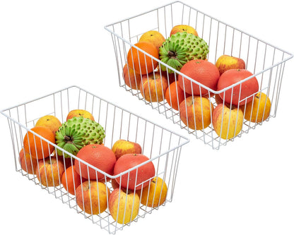 16inch Freezer Wire Storage Organizer Baskets, Household Refrigerator Bin with Built-in Handles for Cabinet, Pantry, Closet, Bedroom Black