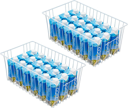 16inch Freezer Wire Storage Organizer Baskets, Household Refrigerator Bin with Built-in Handles for Cabinet, Pantry, Closet, Bedroom Black