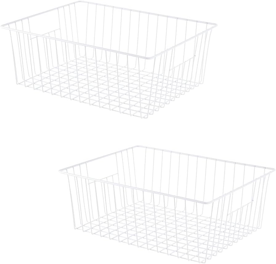 16inch Freezer Wire Storage Organizer Baskets, Household Refrigerator Bin with Built-in Handles for Cabinet, Pantry, Closet, Bedroom Black