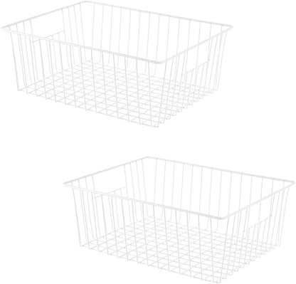 16inch Freezer Wire Storage Organizer Baskets, Household Refrigerator Bin with Built-in Handles for Cabinet, Pantry, Closet, Bedroom Black