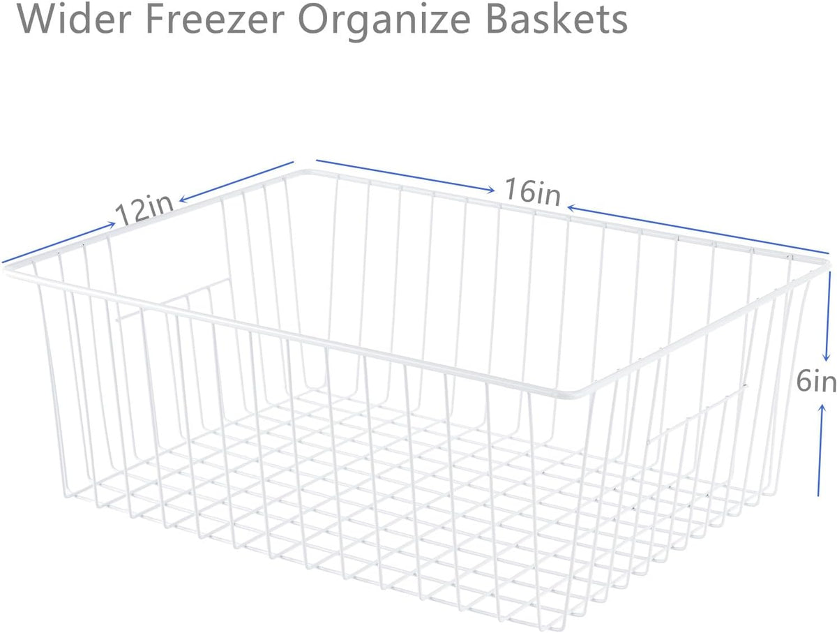 16inch Freezer Wire Storage Organizer Baskets, Household Refrigerator Bin with Built-in Handles for Cabinet, Pantry, Closet, Bedroom Black