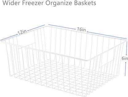 16inch Freezer Wire Storage Organizer Baskets, Household Refrigerator Bin with Built-in Handles for Cabinet, Pantry, Closet, Bedroom Black