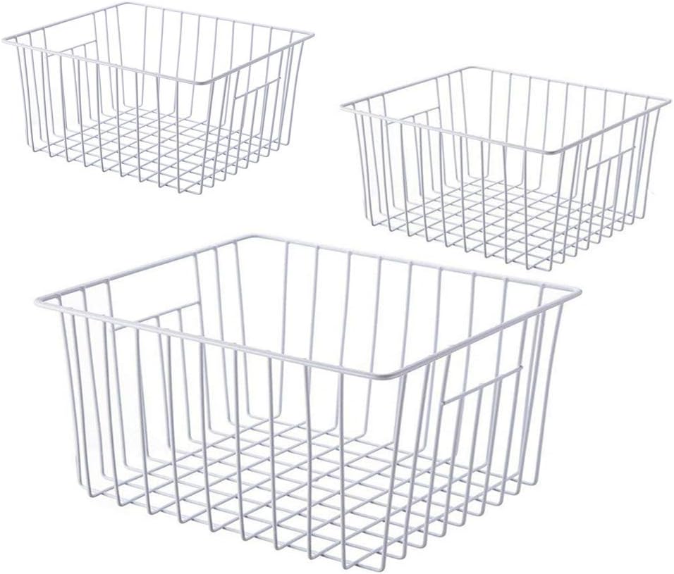 16inch Freezer Wire Storage Organizer Baskets, Household Refrigerator Bin with Built-in Handles for Cabinet, Pantry, Closet, Bedroom Black