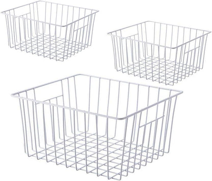 16inch Freezer Wire Storage Organizer Baskets, Household Refrigerator Bin with Built-in Handles for Cabinet, Pantry, Closet, Bedroom Black