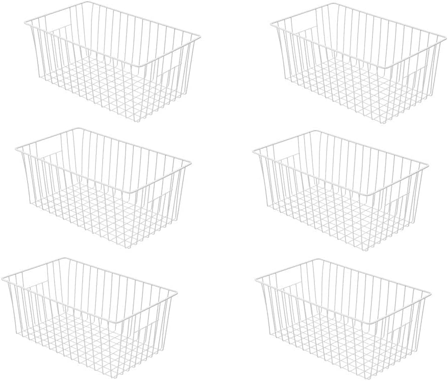 16inch Freezer Wire Storage Organizer Baskets, Household Refrigerator Bin with Built-in Handles for Cabinet, Pantry, Closet, Bedroom Black