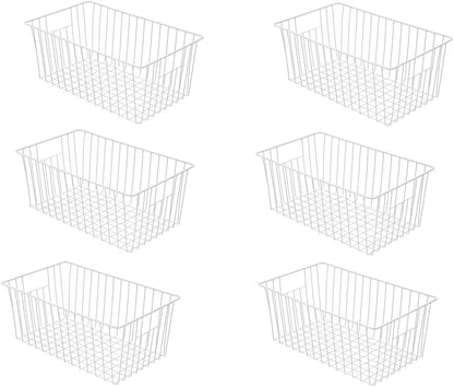 16inch Freezer Wire Storage Organizer Baskets, Household Refrigerator Bin with Built-in Handles for Cabinet, Pantry, Closet, Bedroom Black