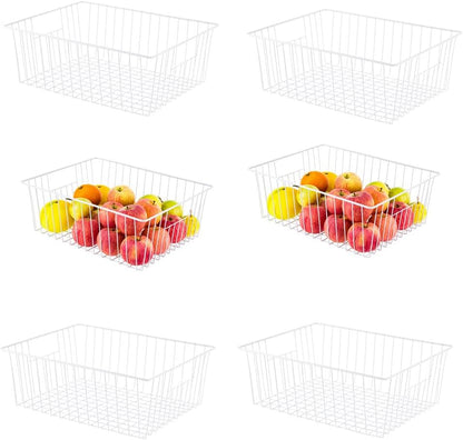 16inch Freezer Wire Storage Organizer Baskets, Household Refrigerator Bin with Built-in Handles for Cabinet, Pantry, Closet, Bedroom Black