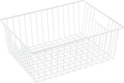 16inch Freezer Wire Storage Organizer Baskets, Household Refrigerator Bin with Built-in Handles for Cabinet, Pantry, Closet, Bedroom Black
