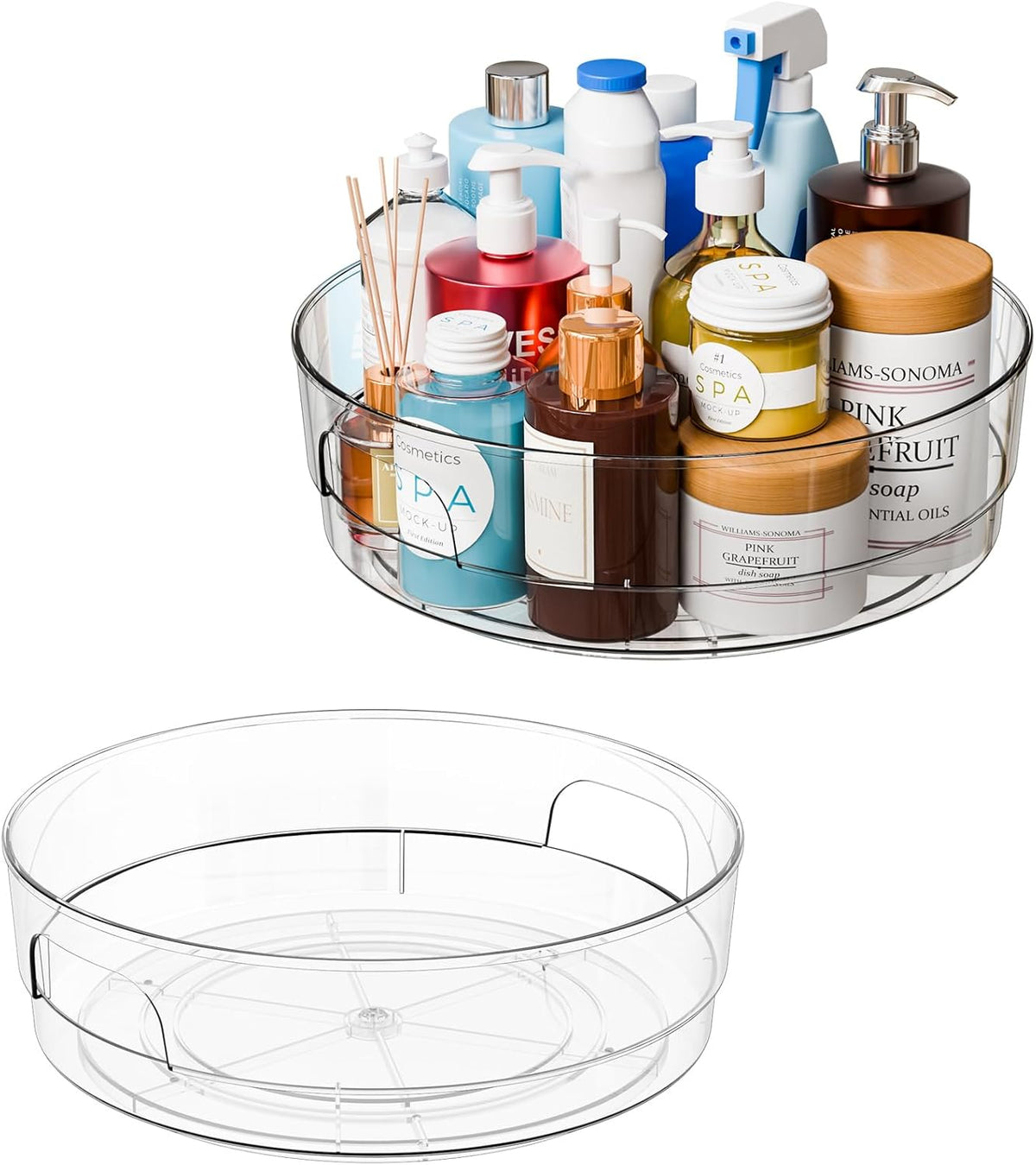 12" W Clear Acrylic Lazy Susan Turntable for Cabinet,Refrigerator,Pantry and Kitchen - with Handle - Large Fridge Sauce Condiment Turn Table Organizer,Spinning Round Spice Rack Carousel