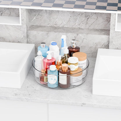 12" W Clear Acrylic Lazy Susan Turntable for Cabinet,Refrigerator,Pantry and Kitchen - with Handle - Large Fridge Sauce Condiment Turn Table Organizer,Spinning Round Spice Rack Carousel