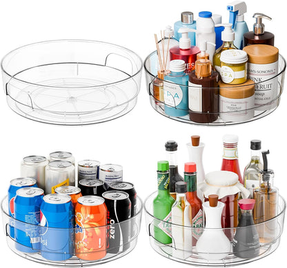 12" W Clear Acrylic Lazy Susan Turntable for Cabinet,Refrigerator,Pantry and Kitchen - with Handle - Large Fridge Sauce Condiment Turn Table Organizer,Spinning Round Spice Rack Carousel