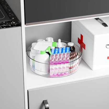 12" W Clear Acrylic Lazy Susan Turntable for Cabinet,Refrigerator,Pantry and Kitchen - with Handle - Large Fridge Sauce Condiment Turn Table Organizer,Spinning Round Spice Rack Carousel