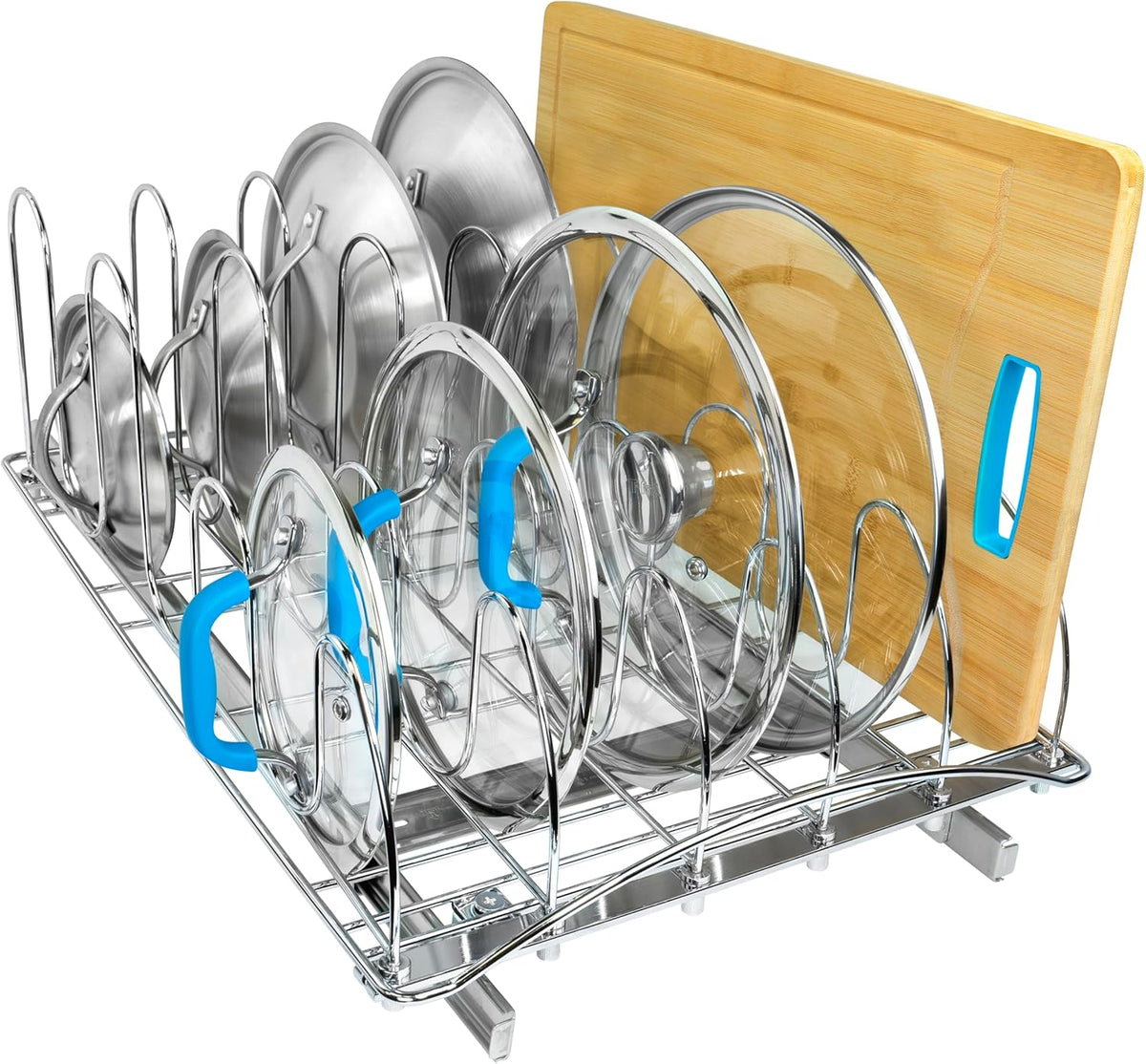 ® Pull Out Pot and Pan Lid Organizer Inside Cabinet - Lifetime Ltd. Warranty – Cookie Sheet Organizer for Cabinet – Slide Out Baking Sheet Organizer - 14W x 21D, Extra-Large, Chrome