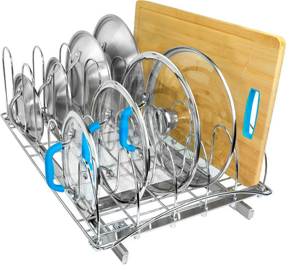 ® Pull Out Pot and Pan Lid Organizer Inside Cabinet - Lifetime Ltd. Warranty – Cookie Sheet Organizer for Cabinet – Slide Out Baking Sheet Organizer - 14W x 21D, Extra-Large, Chrome