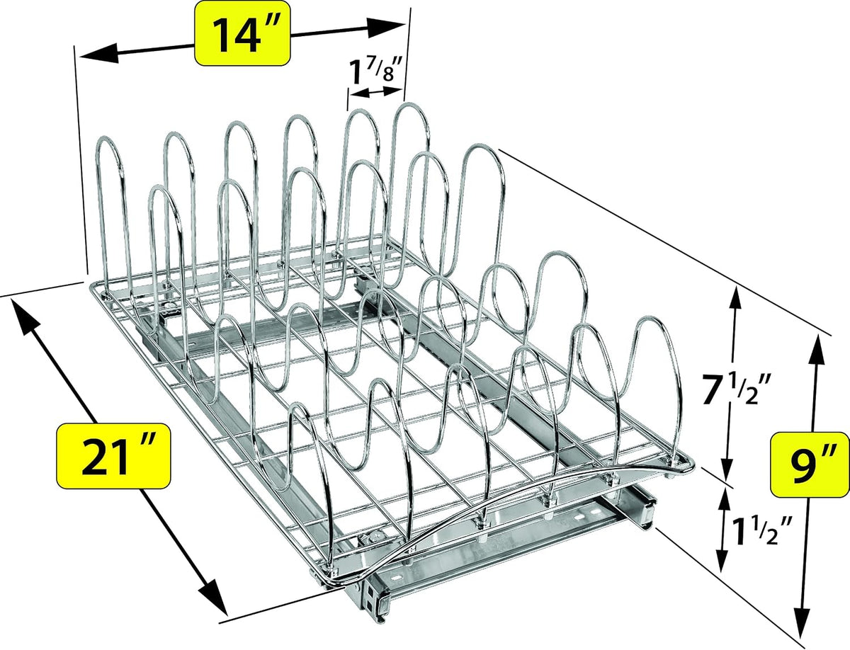 ® Pull Out Pot and Pan Lid Organizer Inside Cabinet - Lifetime Ltd. Warranty – Cookie Sheet Organizer for Cabinet – Slide Out Baking Sheet Organizer - 14W x 21D, Extra-Large, Chrome