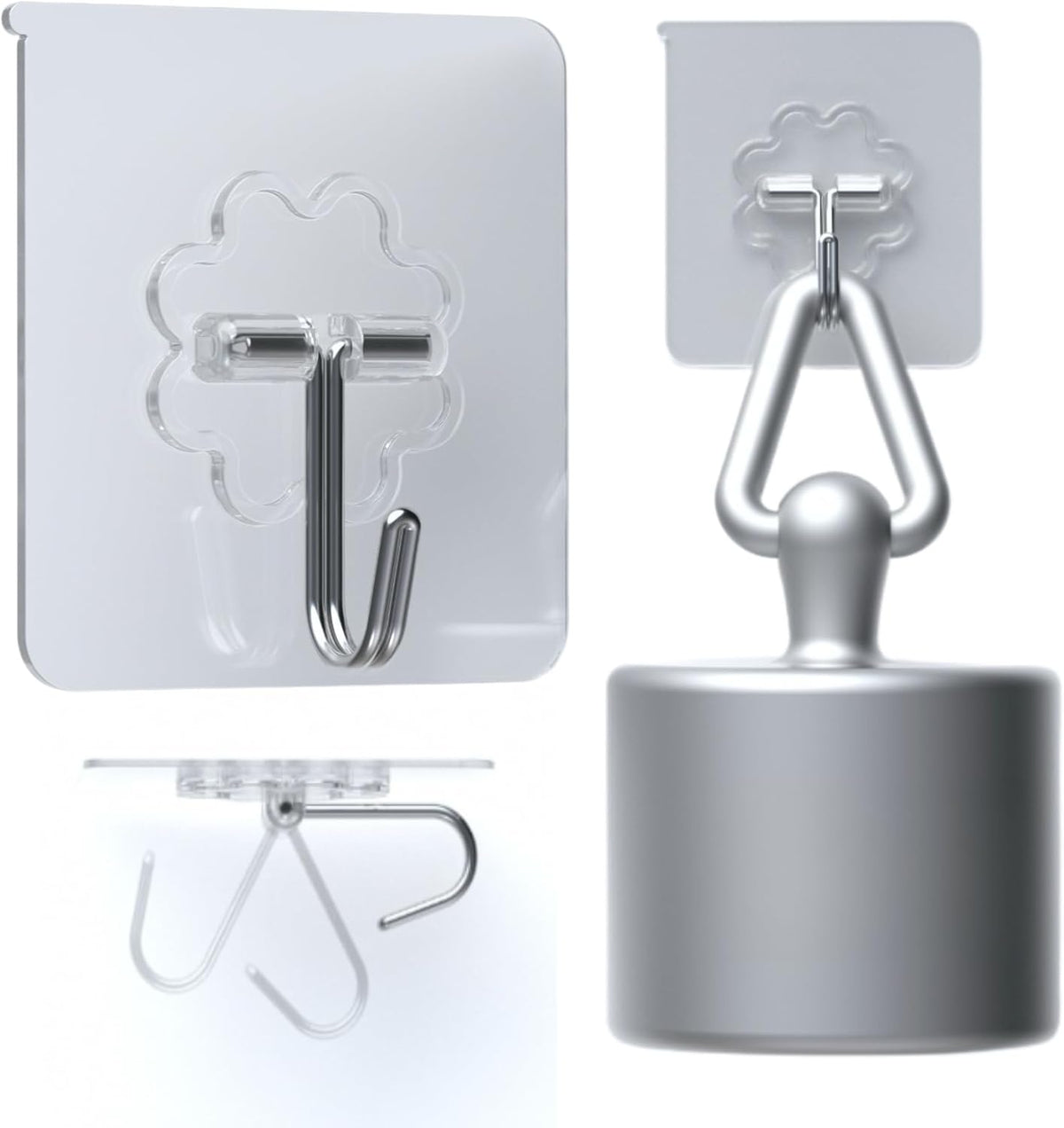 Adhesive Wall Hooks Heavy Duty 50LB Clear Hook 24 Pack for Hanging