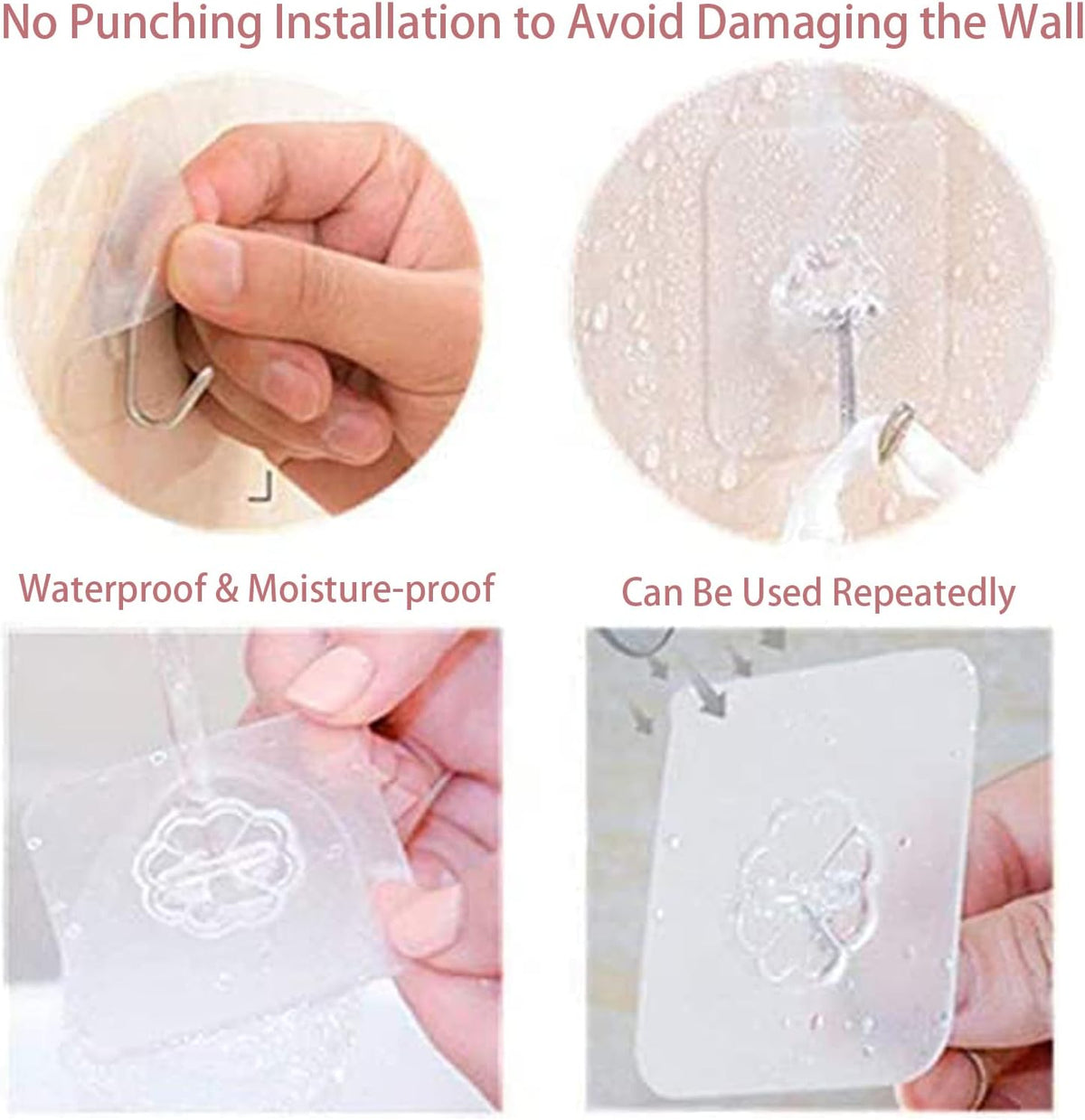 Adhesive Wall Hooks Heavy Duty 50LB Clear Hook 24 Pack for Hanging