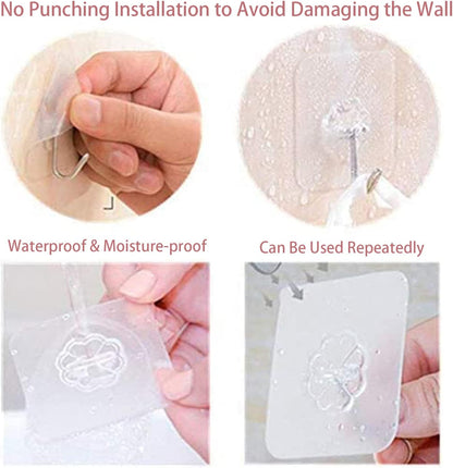 Adhesive Wall Hooks Heavy Duty 50LB Clear Hook 24 Pack for Hanging