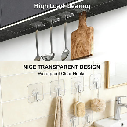 Adhesive Wall Hooks Heavy Duty 50LB Clear Hook 24 Pack for Hanging