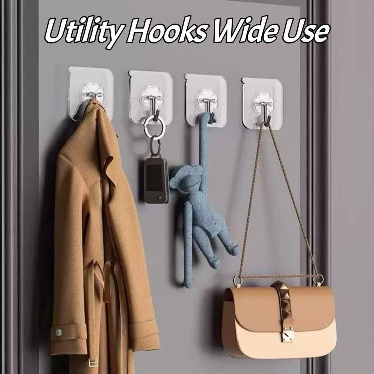 Adhesive Wall Hooks Heavy Duty 50LB Clear Hook 24 Pack for Hanging