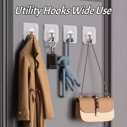 Adhesive Wall Hooks Heavy Duty 50LB Clear Hook 24 Pack for Hanging