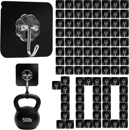 Adhesive Wall Hooks Heavy Duty 50LB Clear Hook 24 Pack for Hanging