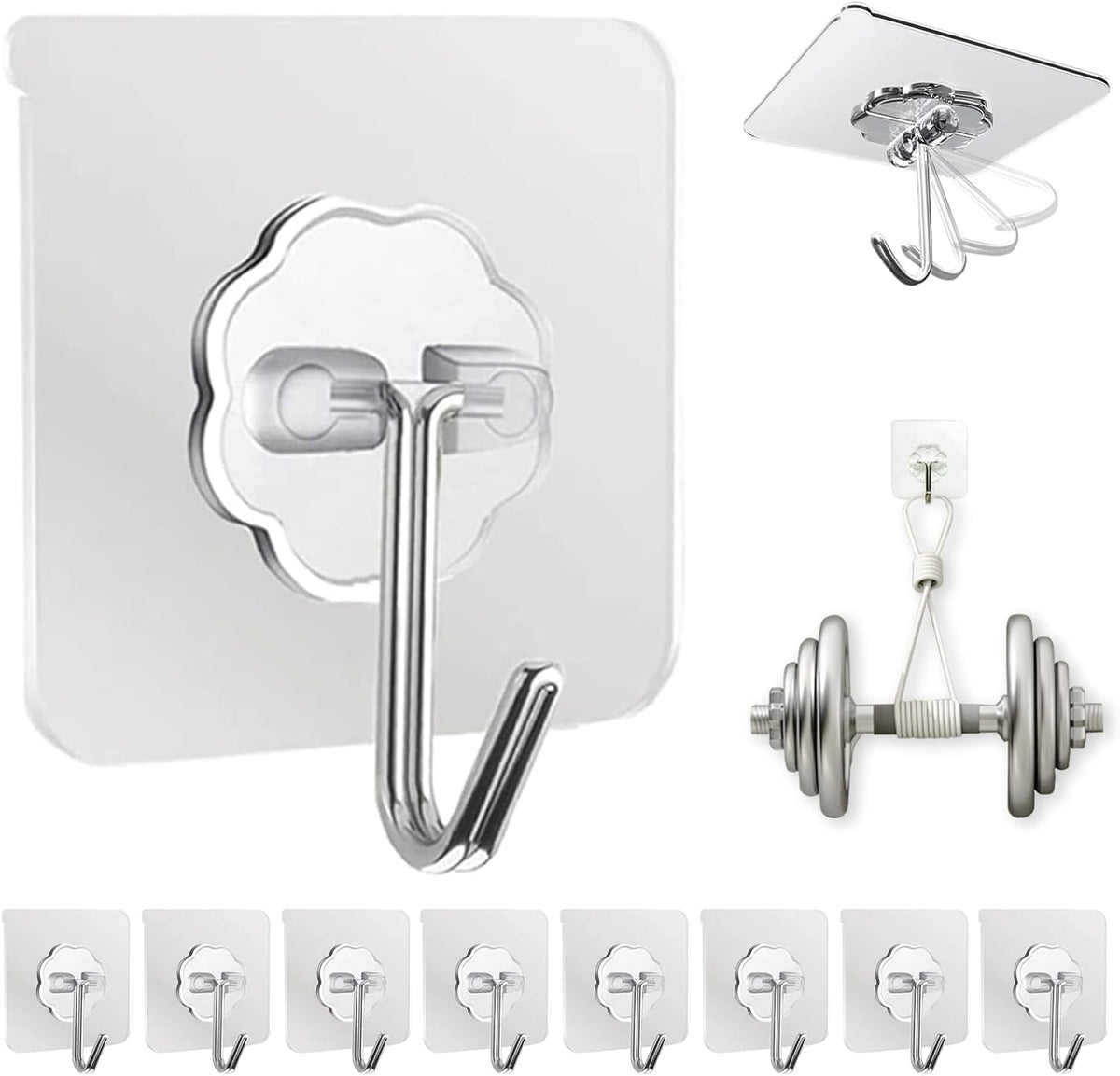 Adhesive Wall Hooks Heavy Duty 50LB Clear Hook 24 Pack for Hanging
