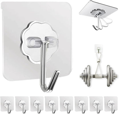 Adhesive Wall Hooks Heavy Duty 50LB Clear Hook 24 Pack for Hanging