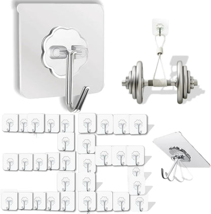 Adhesive Wall Hooks Heavy Duty 50LB Clear Hook 24 Pack for Hanging