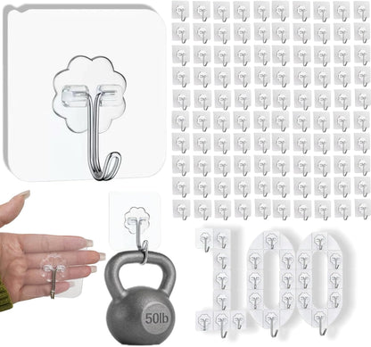 Adhesive Wall Hooks Heavy Duty 50LB Clear Hook 24 Pack for Hanging