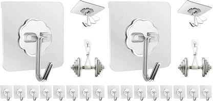 Adhesive Wall Hooks Heavy Duty 50LB Clear Hook 24 Pack for Hanging