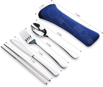 Portable Silverware Set with Case, Travel Camping Utensils Set, Premium Stainless Steel Travel Cutlery Set