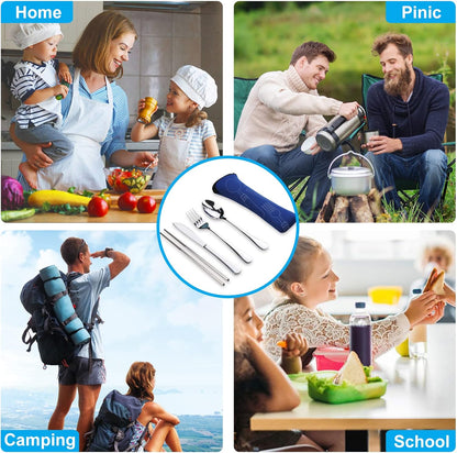 Portable Silverware Set with Case, Travel Camping Utensils Set, Premium Stainless Steel Travel Cutlery Set