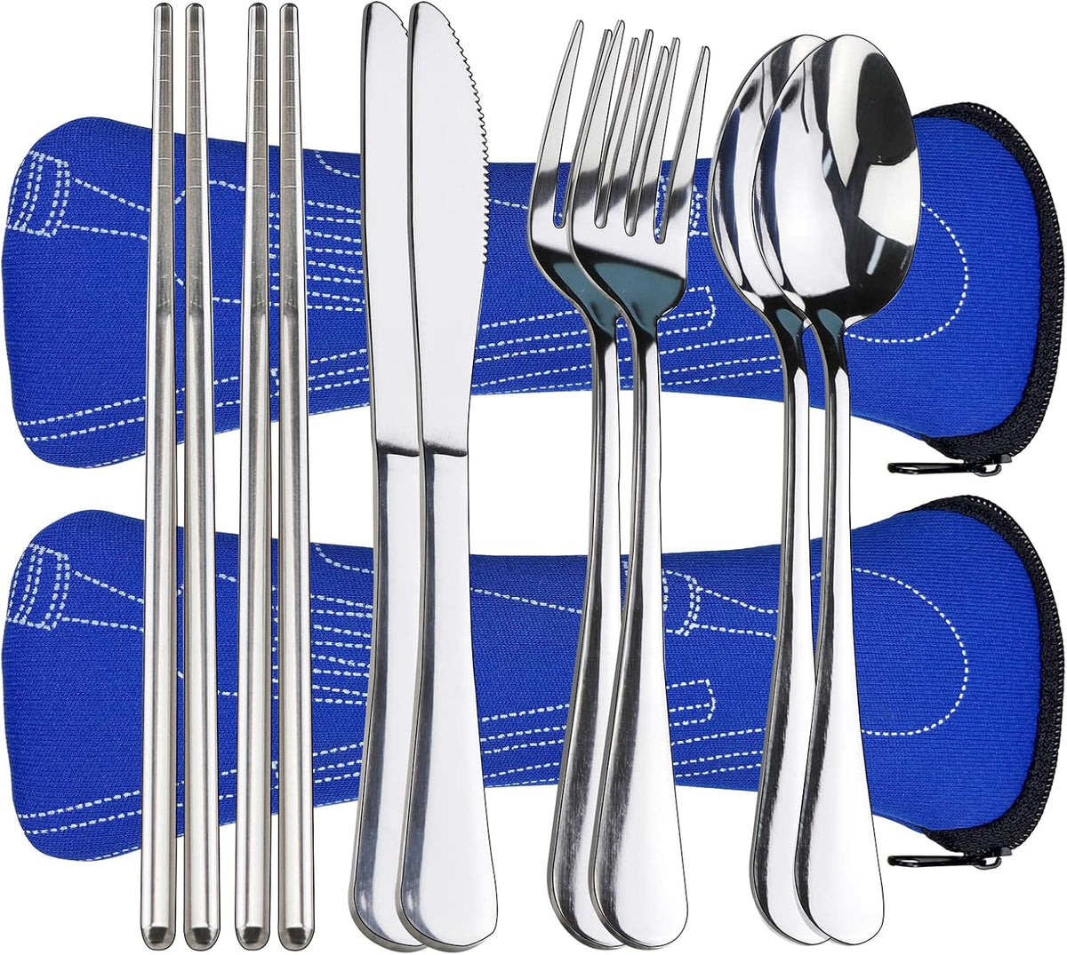 Portable Silverware Set with Case, Travel Camping Utensils Set, Premium Stainless Steel Travel Cutlery Set